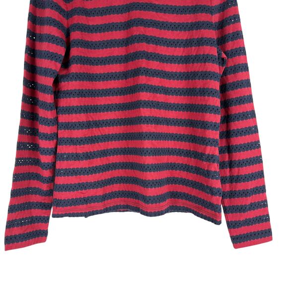 Brooks Brothers Open Eyelet Lace Stripped Top Red Long Sleeve Size S - Picture 4 of 8